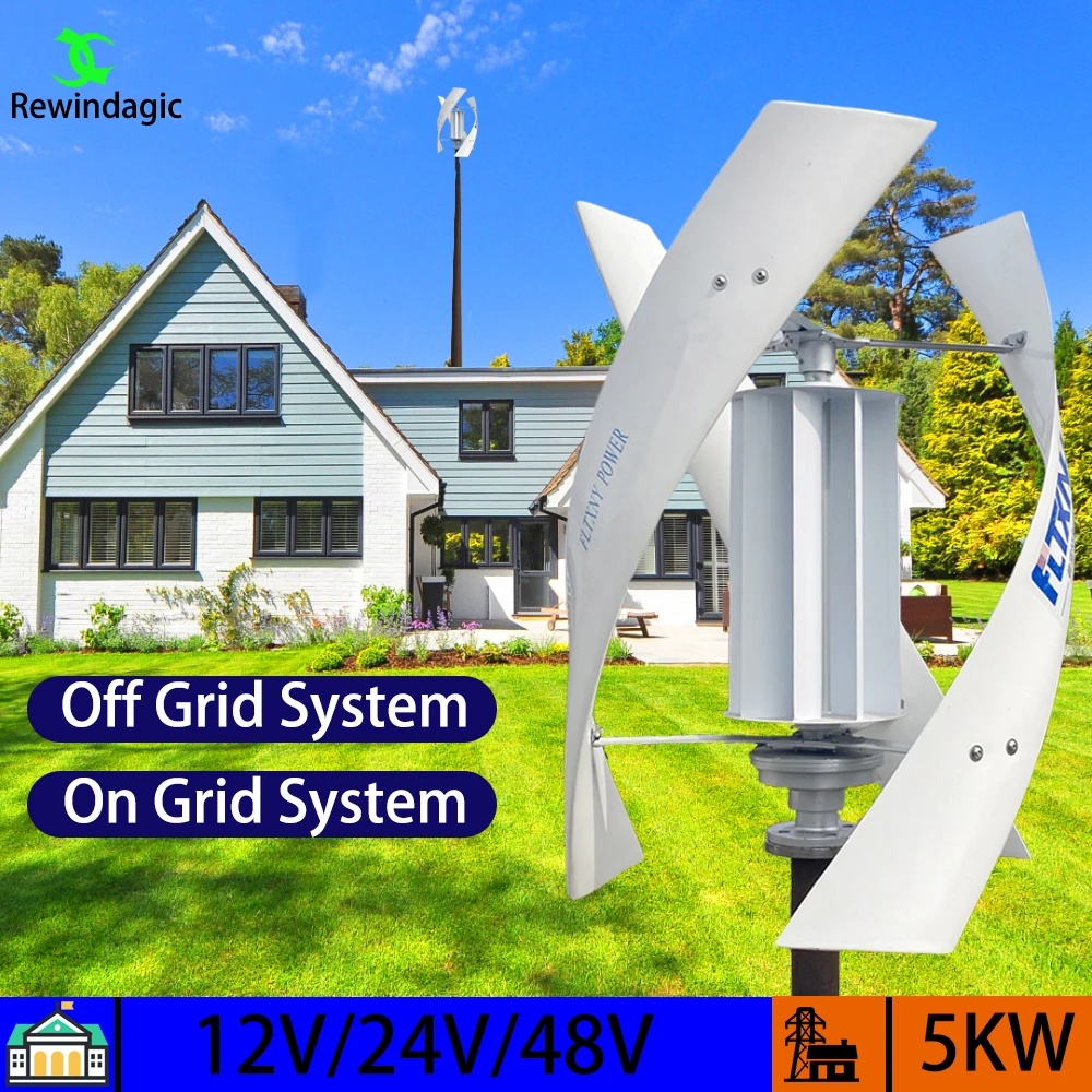 

Wind Turbine Generator 5KW Vertical Axis Maglev Plant High Voltage 5000w 12V 24V 48V With Hybrid Charge Controller For Home Use