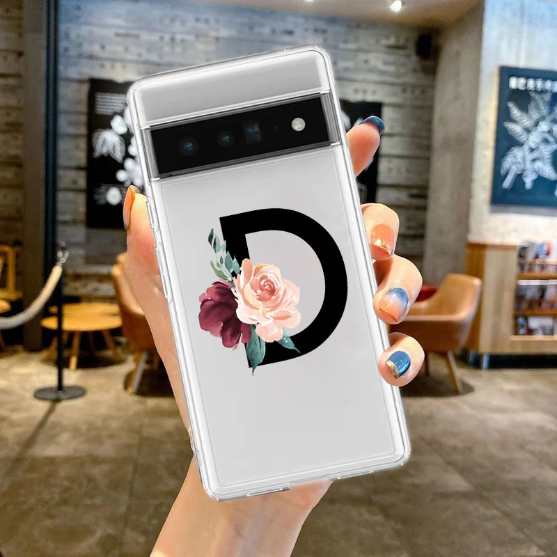 Floral Initials Silicone Shockproof Clear Phone Case