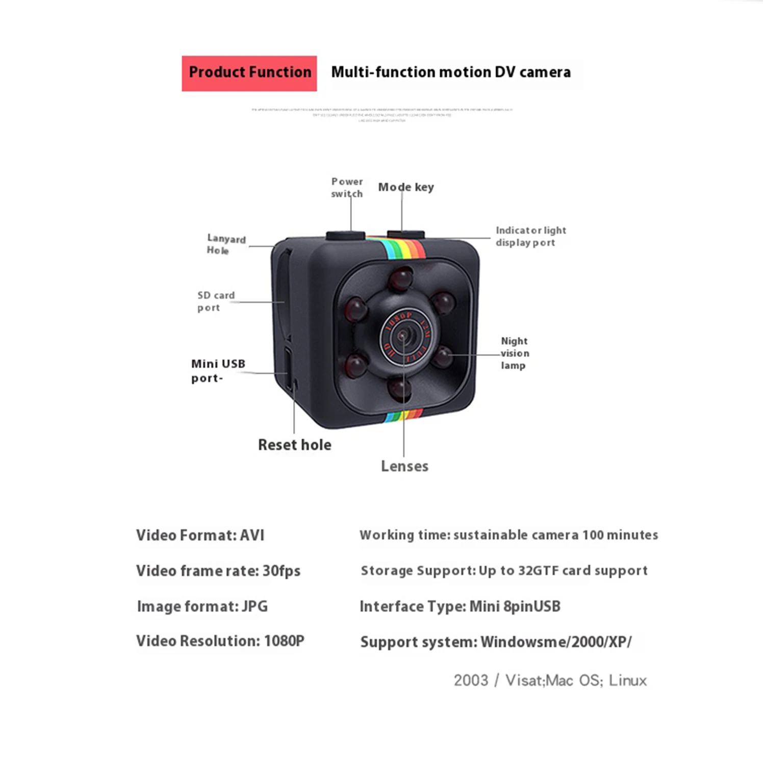 SQ11 Mini Camera HD 720P 1080P Security IP Camera Camcorder Motion DVR Card Direct Recording Camera Sport DV Video Small Monitor 6