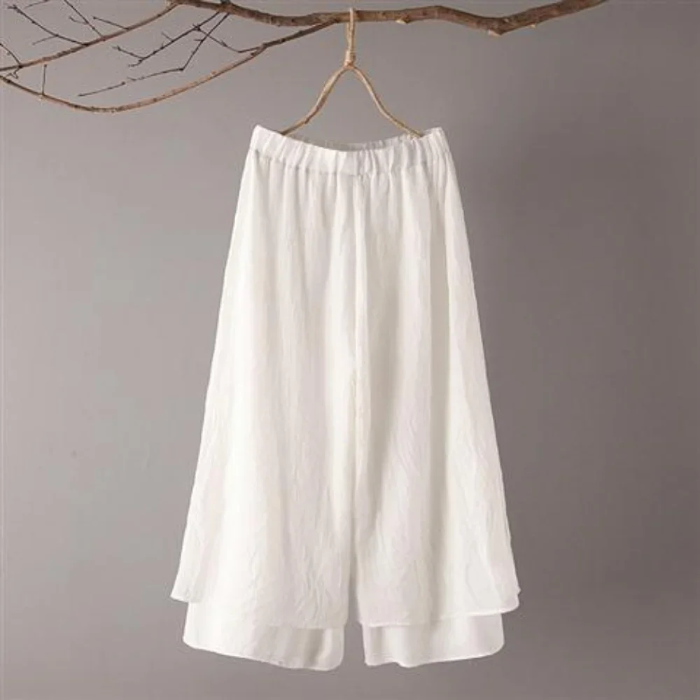 Women Hanfu Linen Shirt Oriental Top Yoga Sets Blouse Loose Wide Leg Pants Trousers Kung Fu Uniform
