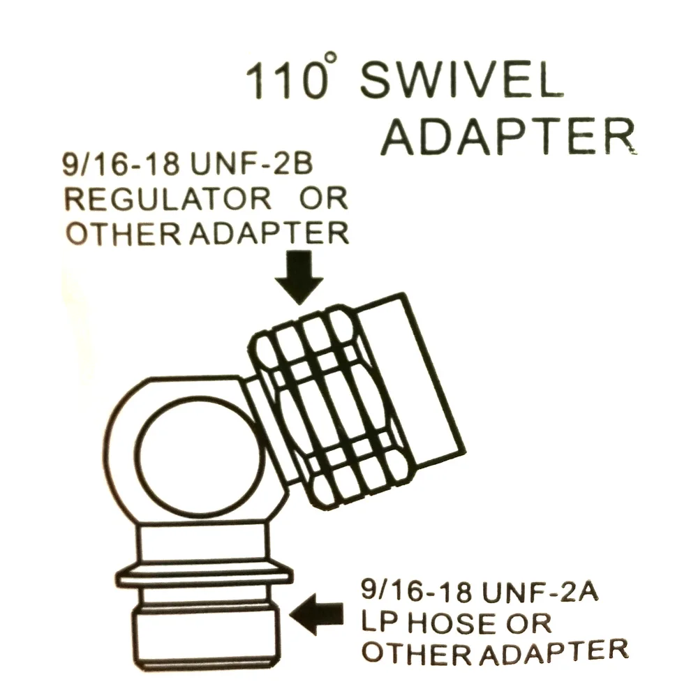 90 110 degrees 2nd stage hose swivel adaptor 9/16-18 UNF-2B to 9/16-18 UNF-2A LP 4