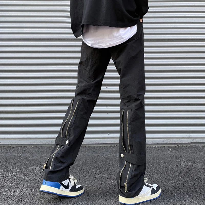 

Punk Style Hip Hop Metal Zipper Cargo Pants Men Spring Harajuku Streetwear Rock Loose Trousers Autumn Straight Fit Retro Pants
