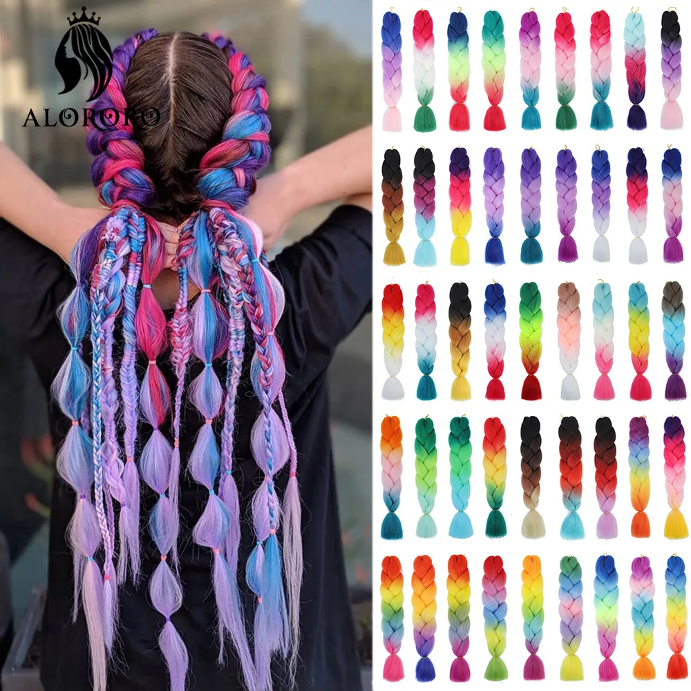 

Alororo Pink Blue Synthetic Hair Ombre Braiding Hair 24 Inch Afro Jumbo Braid Hair Braids Extension Wholesale