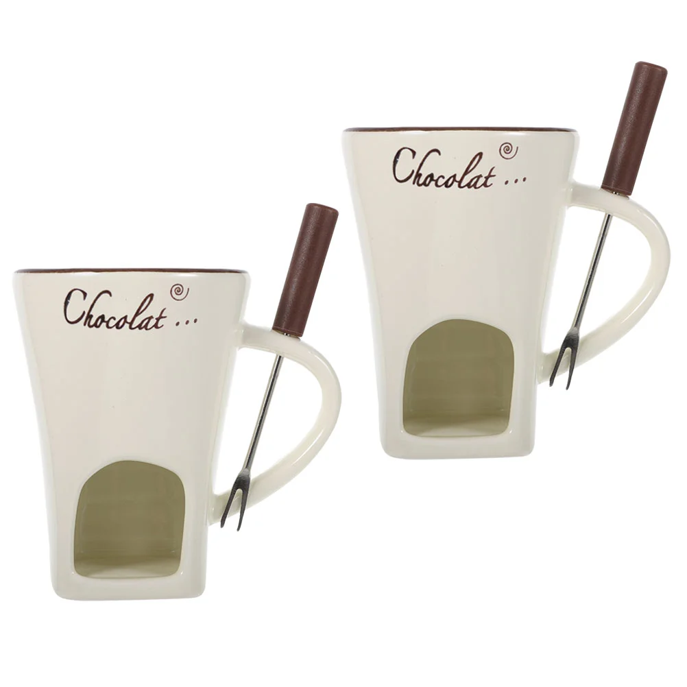 2 Sets Ricotta Cheese Ceramic Warmer Chocolate Fondue Melting Pot Food Compact White