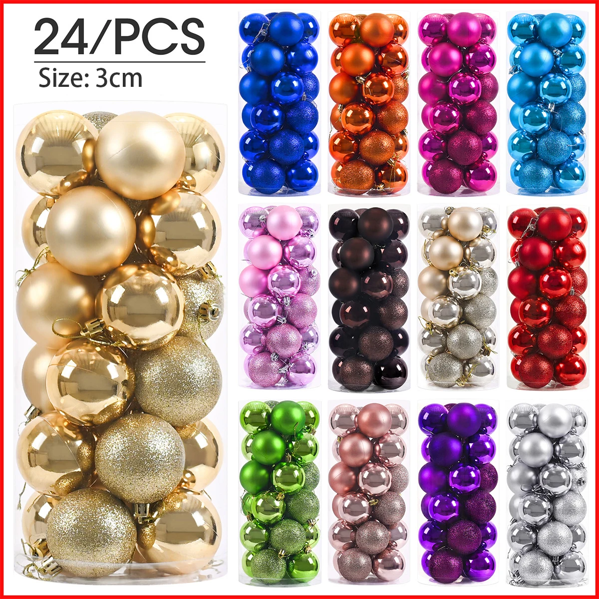 24 stücke 3 cm Weihnachten Kugeln Weihnachten Baum Ornamente Ball Weihnachten Hängen Baum Anhänger Home Party Weihnachten Baum Dekor Neue jahr Geschenk