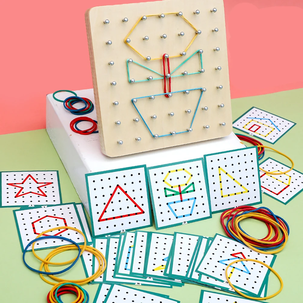 

79pcs/88pcs Children Geoboard With Rubber Bands Educational Toys Math Pattern Blocks Geo Board With Pattern Cards For Gifts