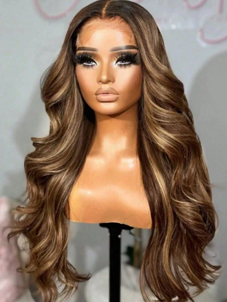 28Inch 200% Highlight Honey Blonde Wig 13x4 HD Transparent Lace Frontal Wig Honey Blonde Body Wave P4/27 Pre Plucked with Baby