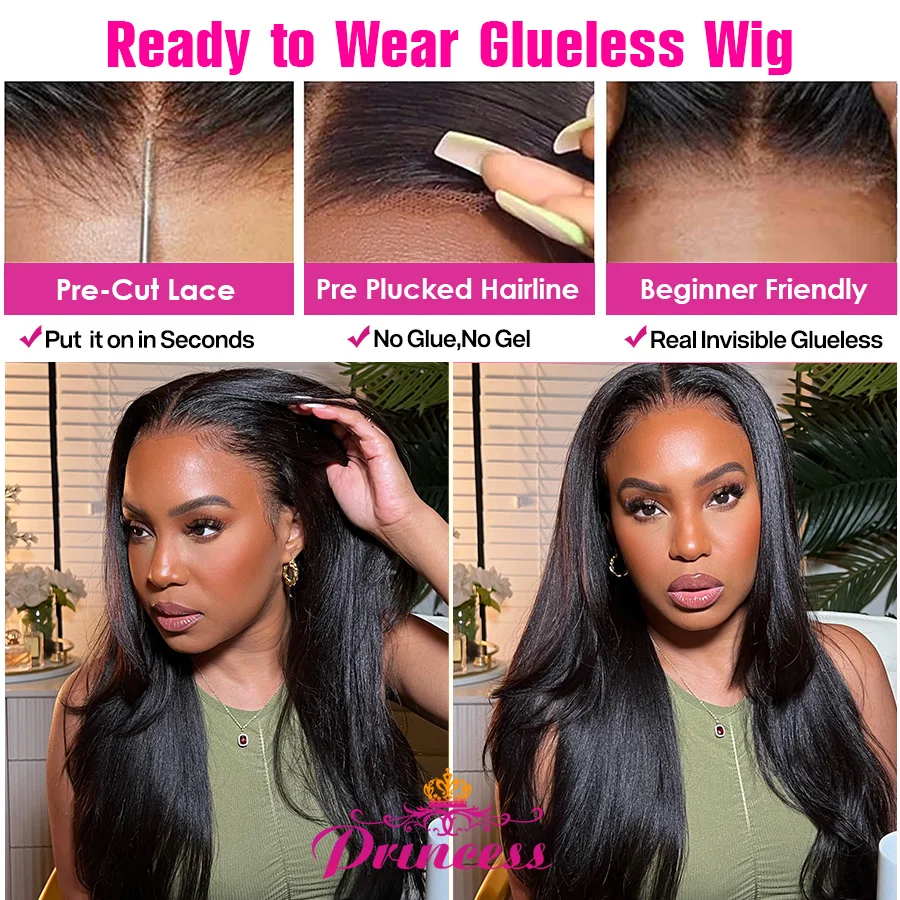 Princess Hair Straight 13X5 Lace Frontal Wigs For Women Brazilian 100% Human Hair Wig Tranparent Lace Pre plucked Natural Black - Image 5