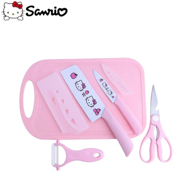 Sanrio Hello Kitty Knife Baby Stainless Steel Fruit Kitchen Knife Set  Combination Tool Kitchen Knife Cutting Board Two-in-One