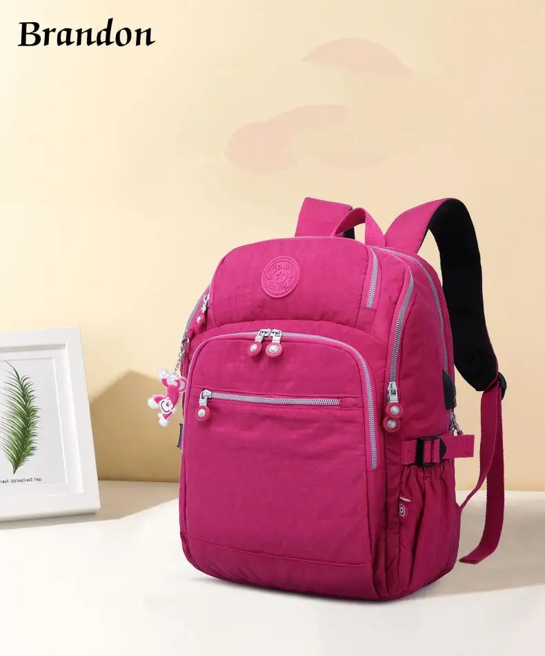 Sports Nylon Backpack New Usb Casual Men's and Women's Same Backpack Solid Color Travel Backpack