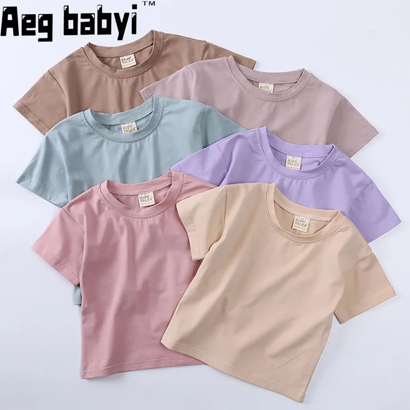 

Summer Kids T-shirt Fashion Solid Baby Girls Tees Short Sleeve Cotton Toddler Boys Tops Korean Casual Children Clothes For 1-5Y