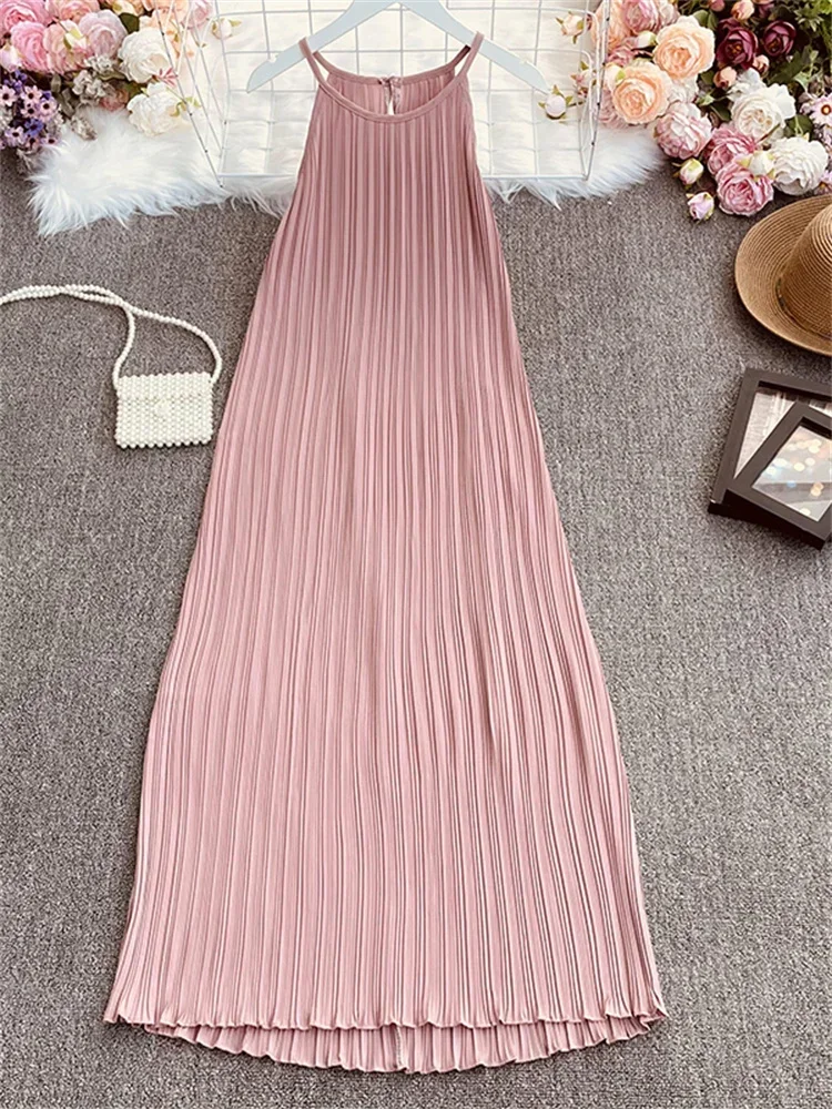 KoreanVersionSleevelessSuspenderSkirtWomensPleatedWaistRetro