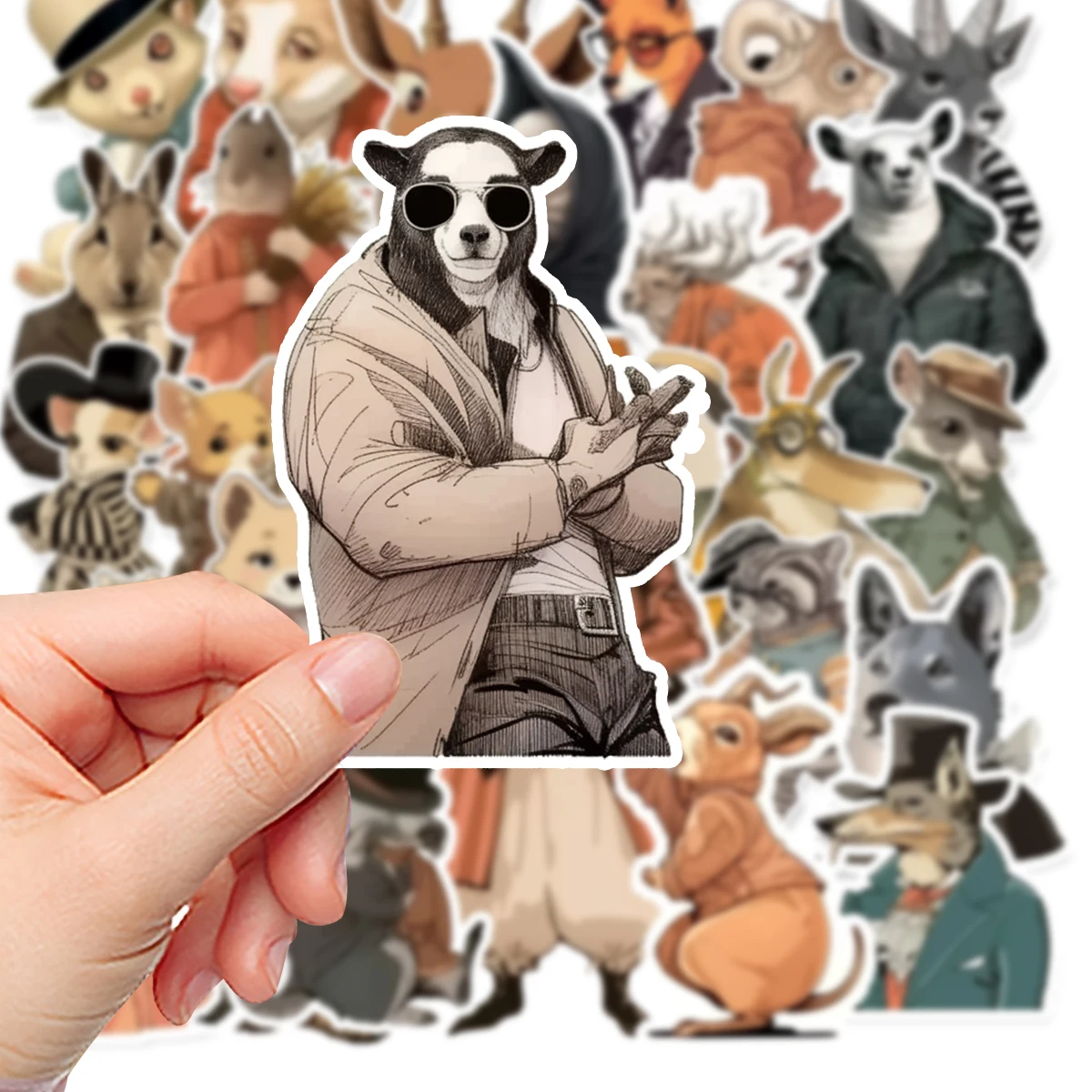 Label Stickers 50pcs Retro Animal Stickers Abstract Cool Style Waterproof