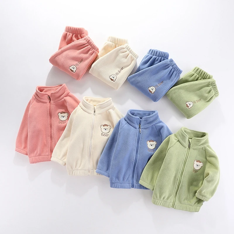

Baywell Fashion Toddler Baby Boys Girl Fall Clothes Sets Baby Girl Clothing Kids Fleece Hood Zipper Coat Pants 2Pcs Suits Outfit