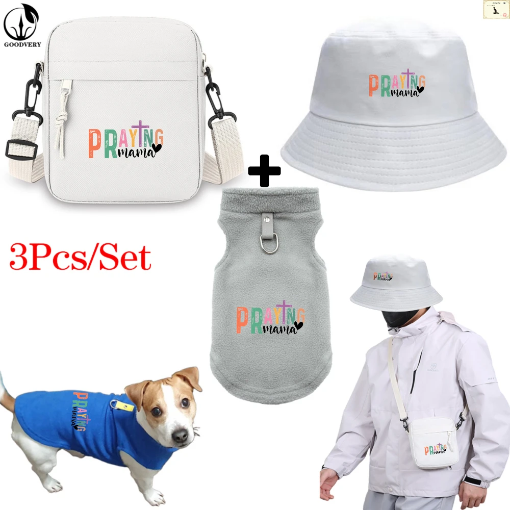 3Pcs/Set Print Bag Hat Pet Clothing Combination Three Piece Set Equipment Suitable for Outdoor Travel with Pets