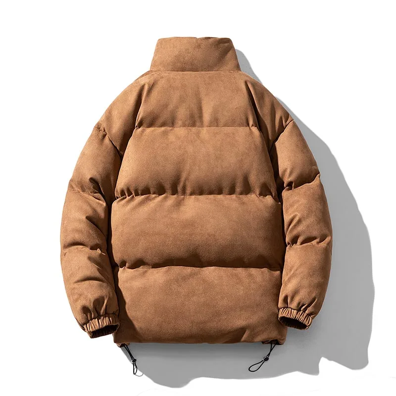 Winter Faux Suede Puffer Jacket Retro Parkas Coat Men Various Color Cotton-Padded Oversize Warm Solid Color Streetwear