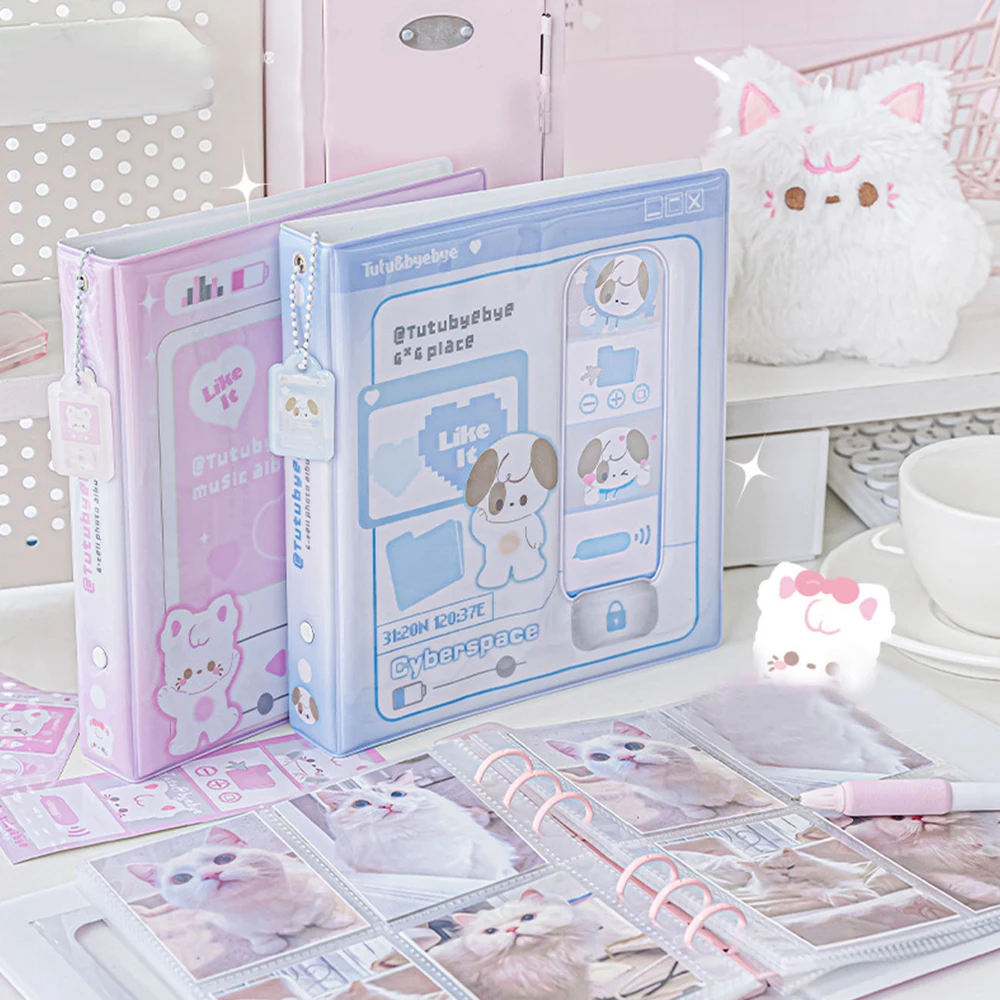 

Cartoon Kpop Photo Album Pvc Cute Dog Cat Photocard Binder Card Collect Book Four Palace Grid Large Capacity Idol Photo Album
