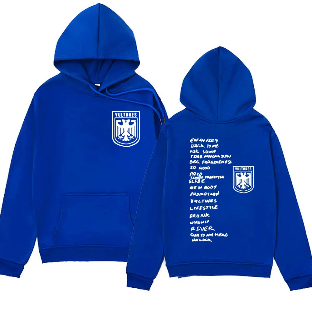 Rapper Kanye West Vultures Graphic Hoodie Men Women Clothes Fashion Hip Hop Hooded Sweatshirts Oversized Long Sleeve Pullover