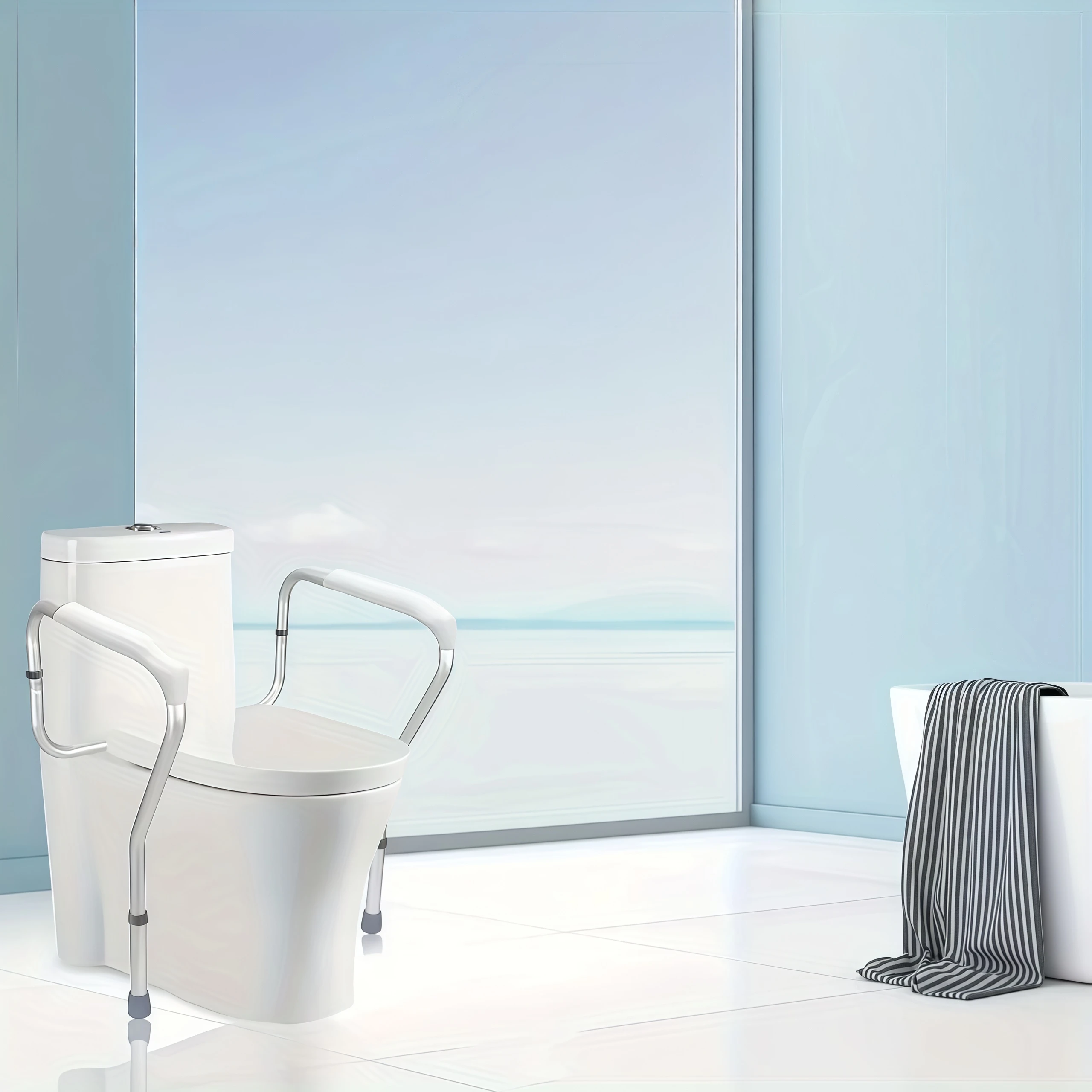 Garde-corps de sécurité pour toilettes, hauteur réglable, matériau en alliage d'aluminium, antirouille, adapté aux personnes âgées et aux femmes enceintes, facile à installer