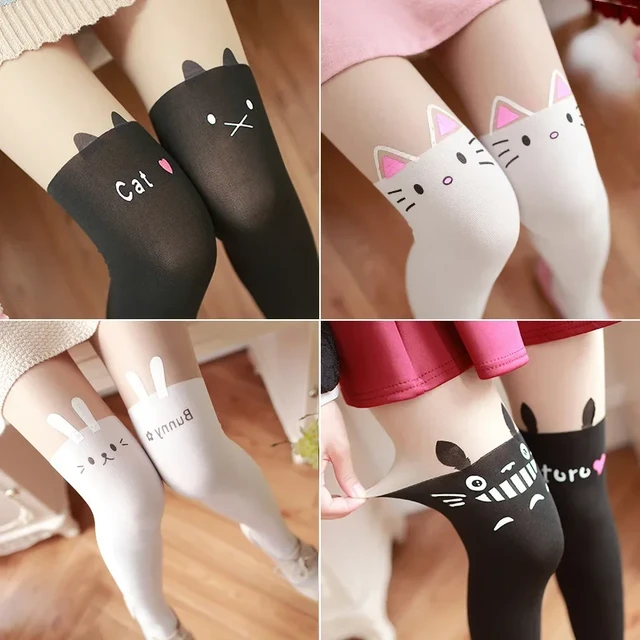 Velvet Knee Stocking Pantyhose, Cartoon Cat Stockings
