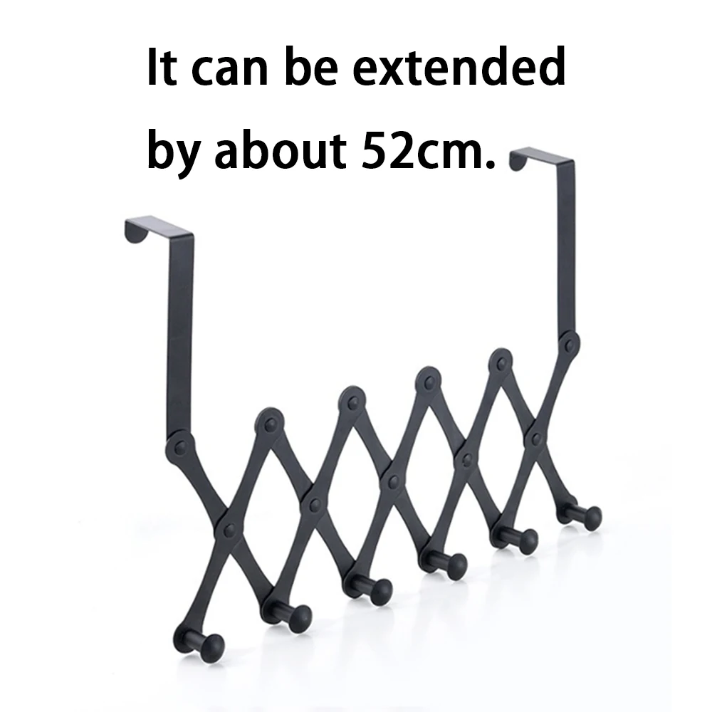 Accordion Wall Hanger with 4/6 Hooks, Wooden Wall Expandable Coat Rack for Coat, Hats, Baseball Caps, Coffee Mug(Black)