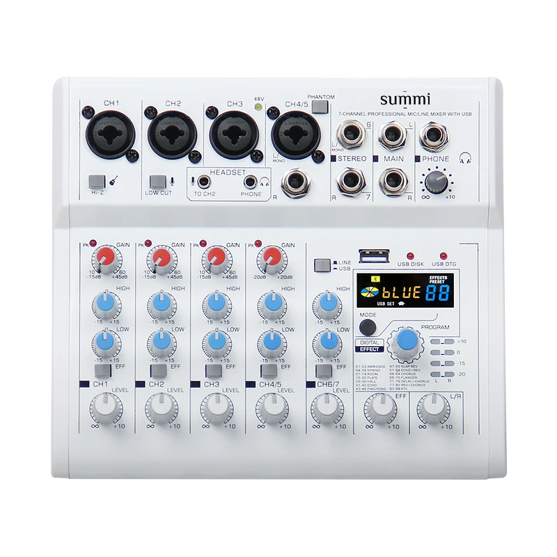 

SUM-E7 High Quality Live Audio Sound Card Mixer USB BT Audio Mixer Recording 48V Phantom Power For Stage Performance