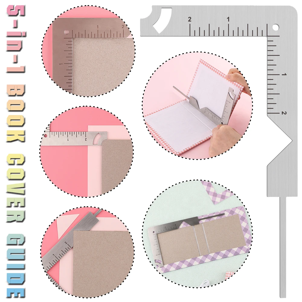 

5-In-1 Stainless Steel Metal Bookbinding Cover Tool Perfect for Notebook Album Making Book Cover Guide Scrapbooking Supplies
