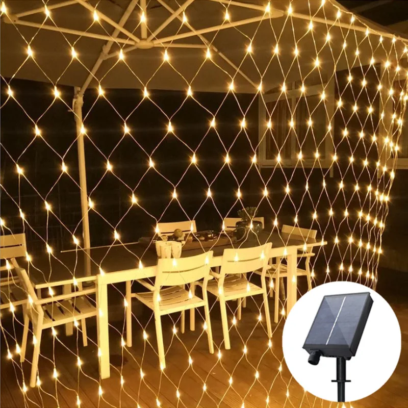 

4mx6M Solar Power LED String Christmas Net Lights Outdoor Fairy Garden Decor Wedding Party Decoration Curtain Lights Street 2023