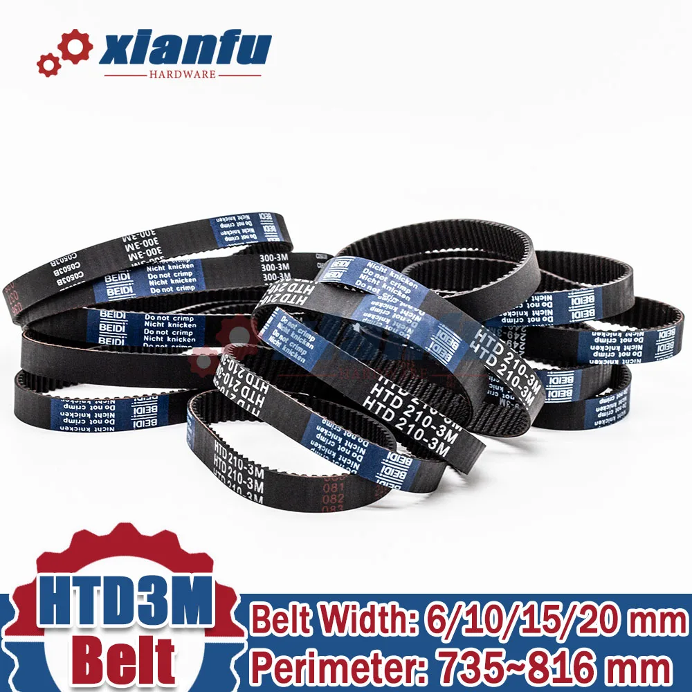 

HTD 3M Timing Belt Closed Loop Width 6/10/15/20mm Lp=735 738 750 753 768 774 789 792 795 801 804 810 813 816mm Rubber Perimeter