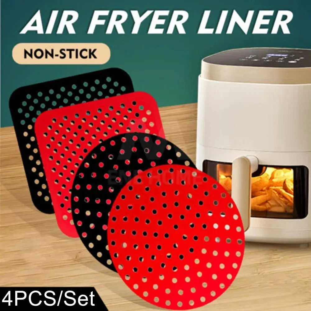 Air Fryer Liner Mat 4PCS Silicone Air Fryer Liner Mat Non-stick Perforated Baking Multi-Specification Mat Accessories Bakeware Silica Gel
