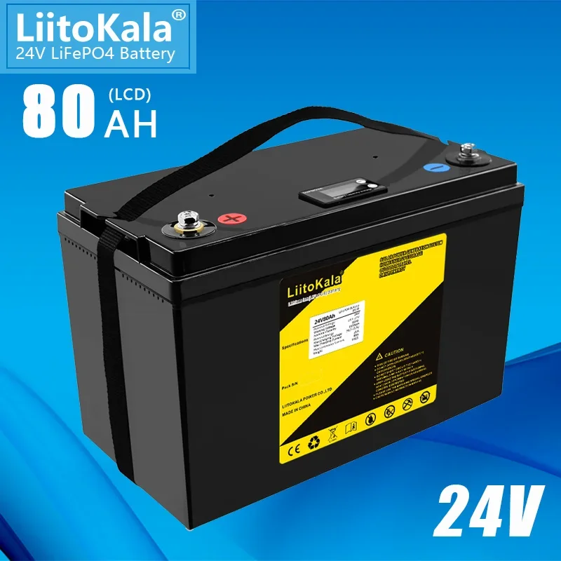 

LiitoKala 24V 80Ah Lifepo4 battery lithium with 100A BMS for inverter solar panel scooter backup power boat light 29.2V 10A