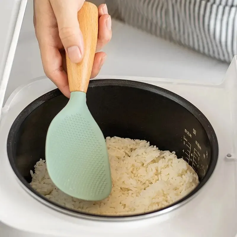 Silicone cooking spoon silicone spoon non-stick cooking spoon anti-scalding pot rice high-temperature-resistant durable kitchen gadgets 1Pc