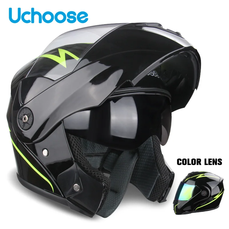 DOT Certification Uchoose Motorcycle Helmet Double Lens Cross Section Helmet Safety Modular Flip
