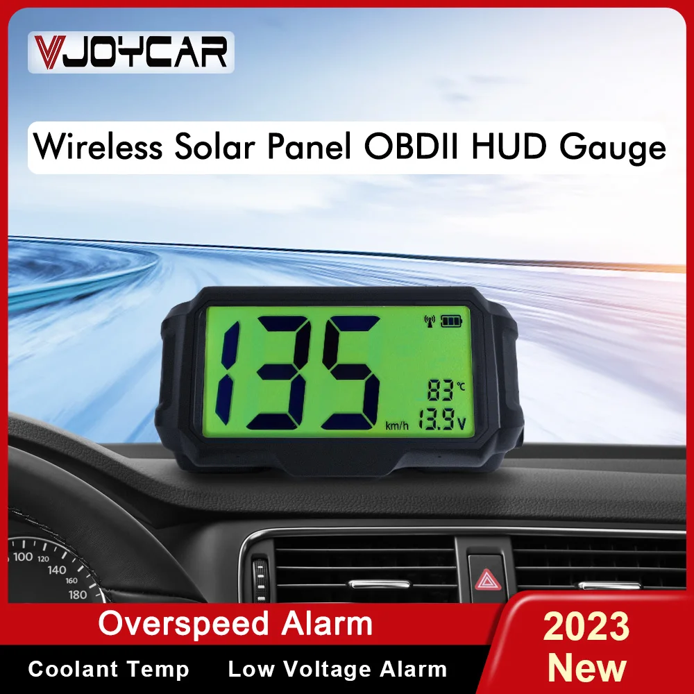

Vjoycar Wireless Solar Panel HUD OBD2 Auto Head-up Display Speedometer Speed Voltage Coolant Temp Alarm Car Electronic Accessory