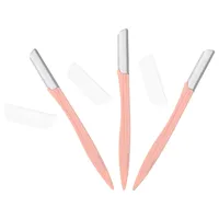 Lot de 3 rasoirs à sourcils avec manche en plastique, outils de coupe des sourcils en acier inoxydable, tondeuses portables et légères pour poils du visage, kit d'outils de maquillage 2