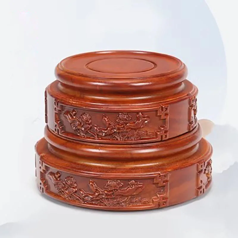 

Solid Wood Circular Vase, Bonsai Fish Tank, Buddha Statue, Decoration Base, Purple Clay Pot, incense Burner, Wooden Tray, Whole