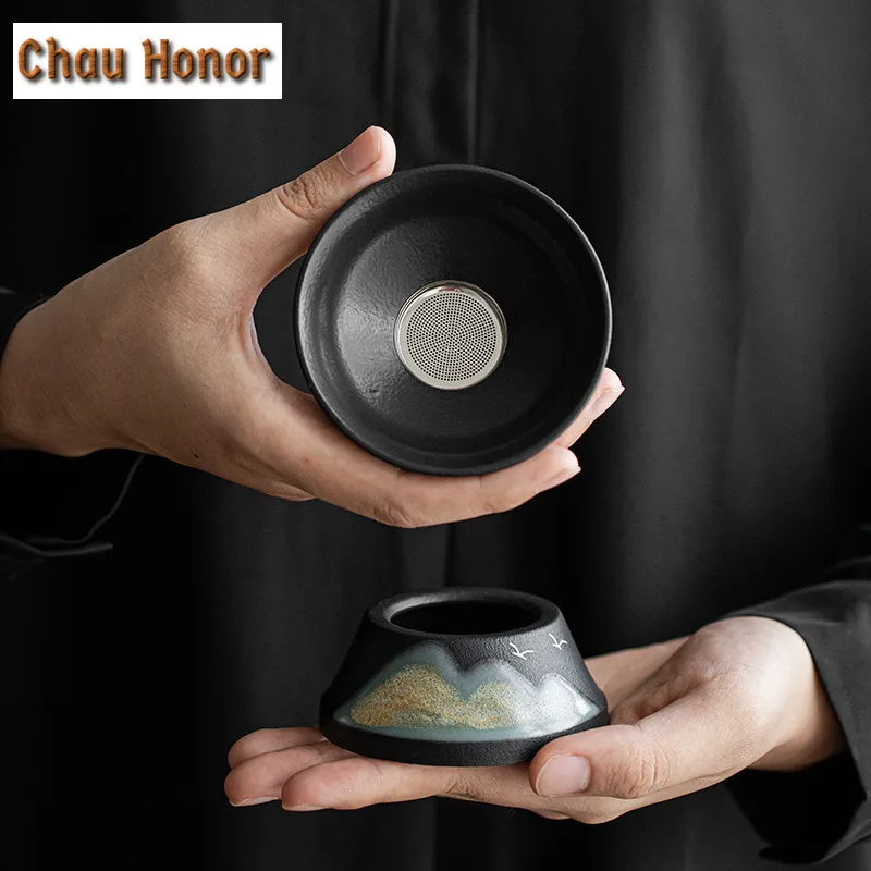Japanese Style Ceramic Tea Strainer Hand-painted Distant Hills Glaze Tea Infuser Tea Maker Filter Tea Leak Holder Tea Ceremony