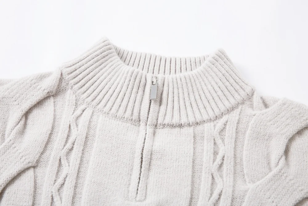Solid Color Jacquard Sweater Mens Autumn Winter Casual Loose Half Zipper Long Sleeve Sweater Man