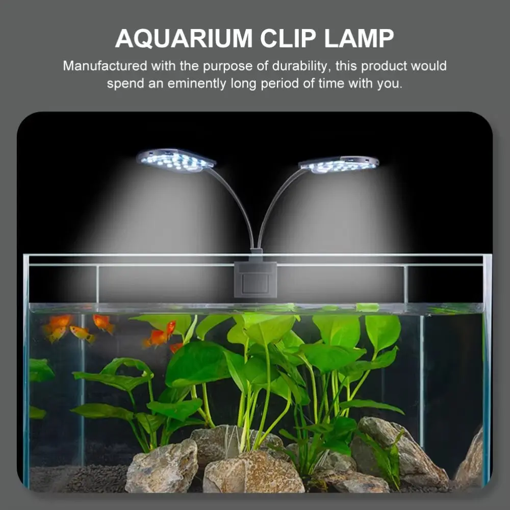 Double Head Clip on Aquarium Light White Light Waterproof Fish Tank Clip Lamp Practical Flexible Bendable LED Aquarium Light