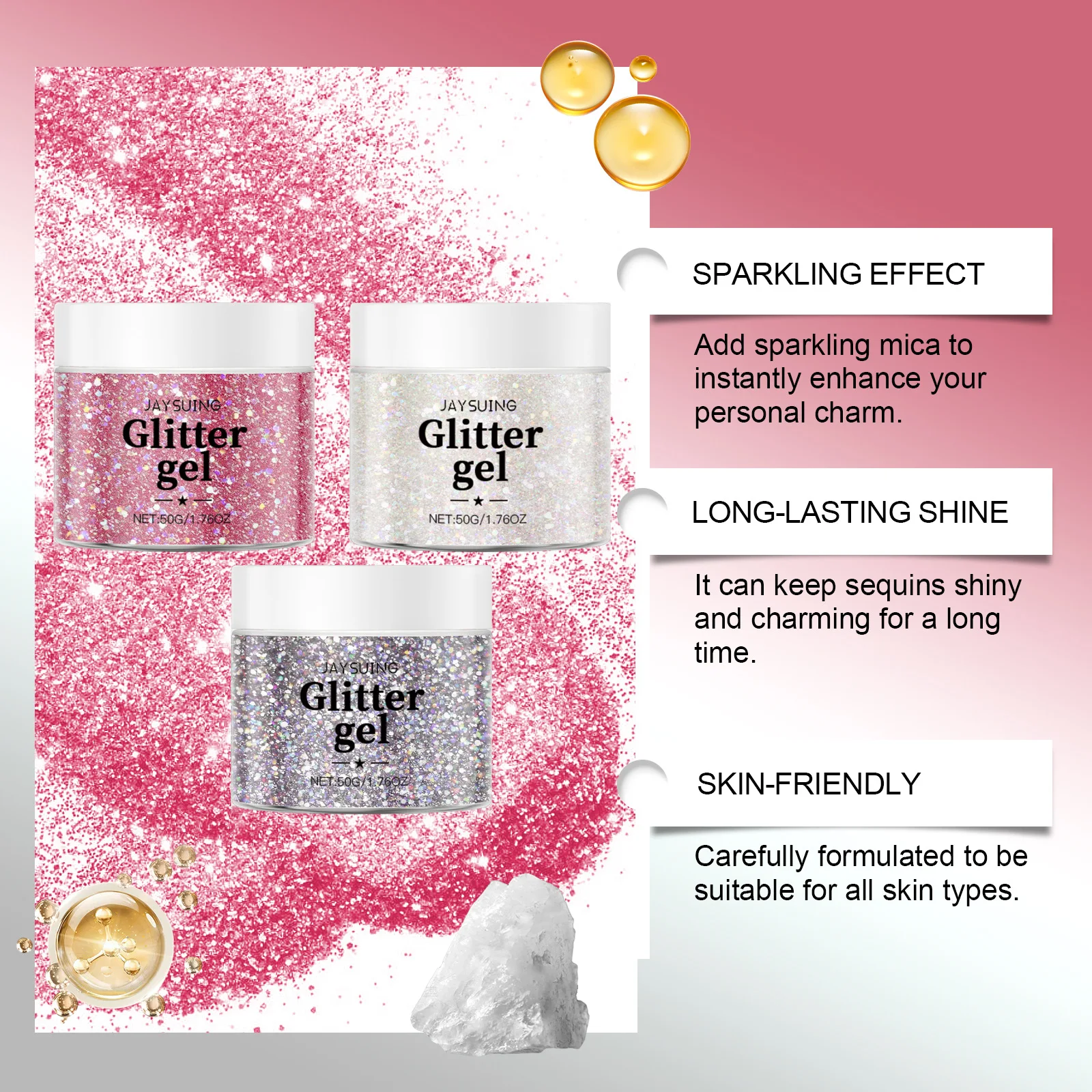 Body Glitter Gel Face Hair Nail Sequin Gel Eye Shadow Liquid Lasting Sparkling Shine Waterproof Diamond Jewel High Gloss Glitter 5