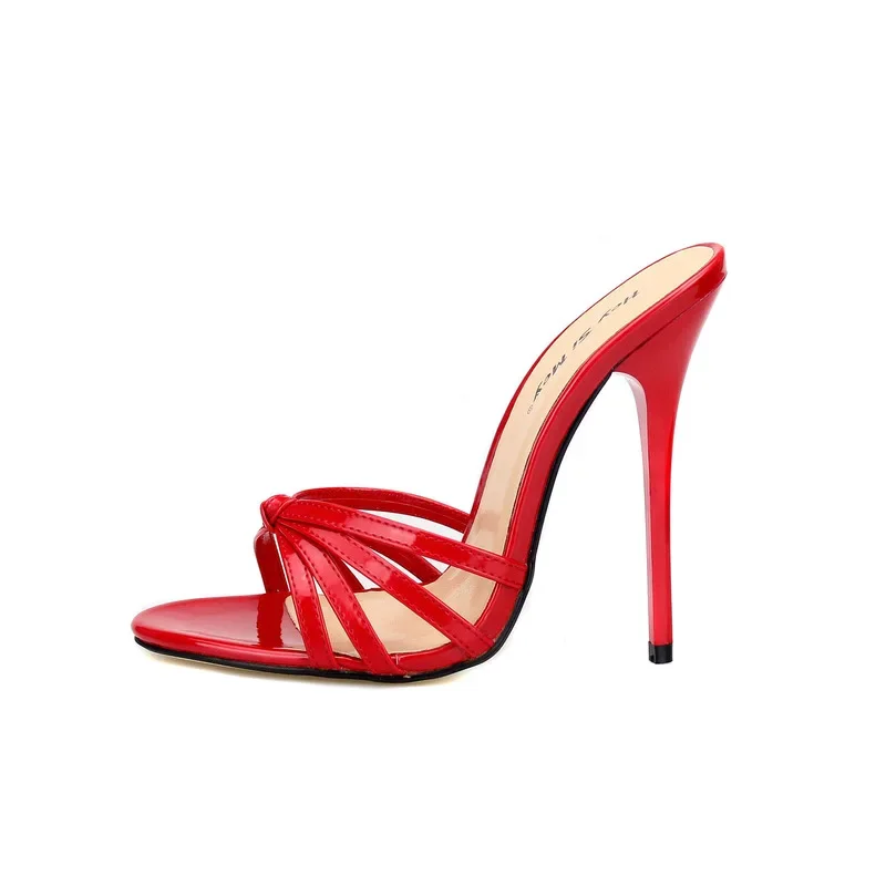 Summer Women 13CM High Heels Sandals Patent Leather Rubber Sole Fine Heel Open Toe Solid Color Women's Slippers platform high heels sandals,women high heels,women slippers