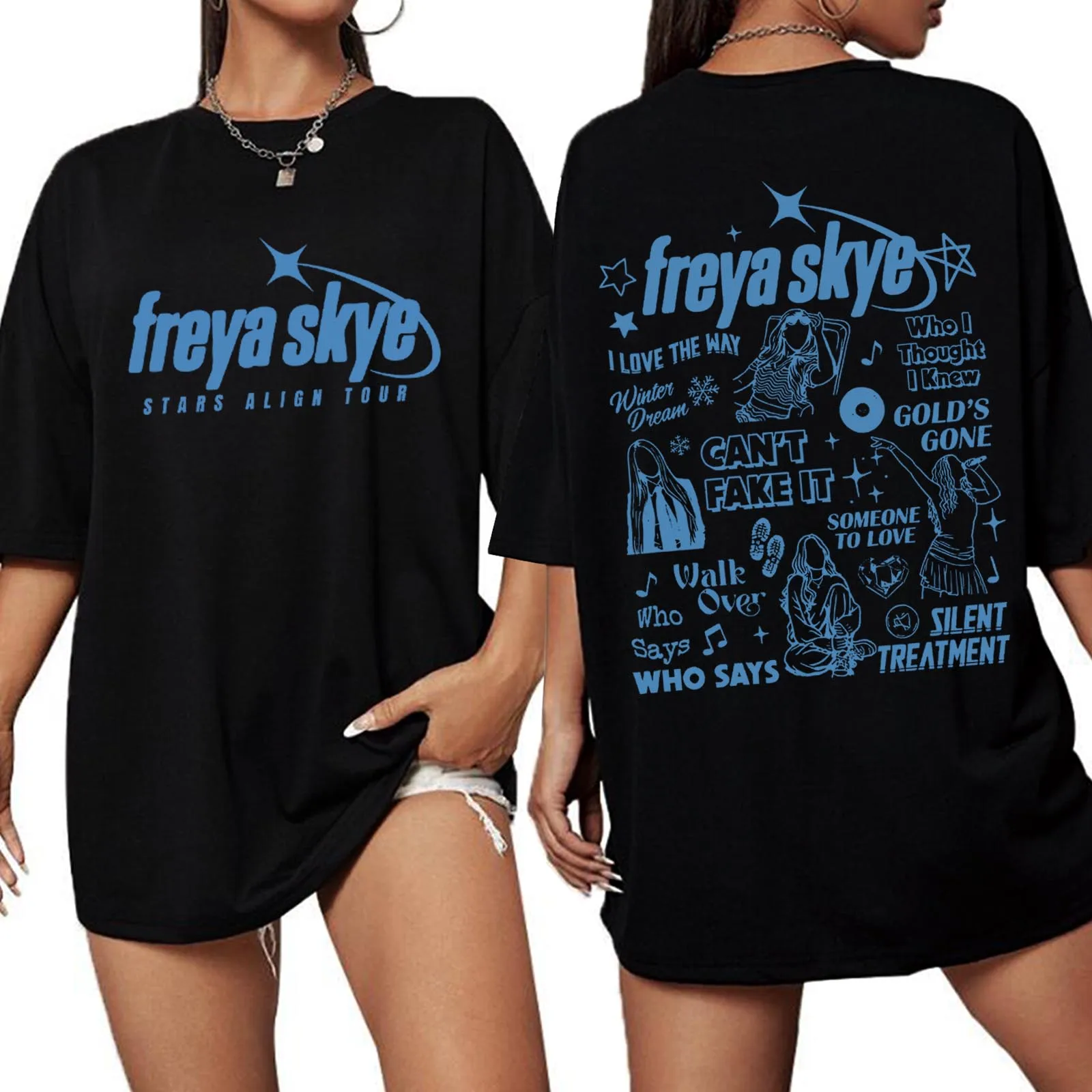 Freya Skye Stars Align Tour 2026 Festival-Shirt für Damen, übergroßes T-Shirt mit Rundhalsausschnitt und kurzen Ärmeln