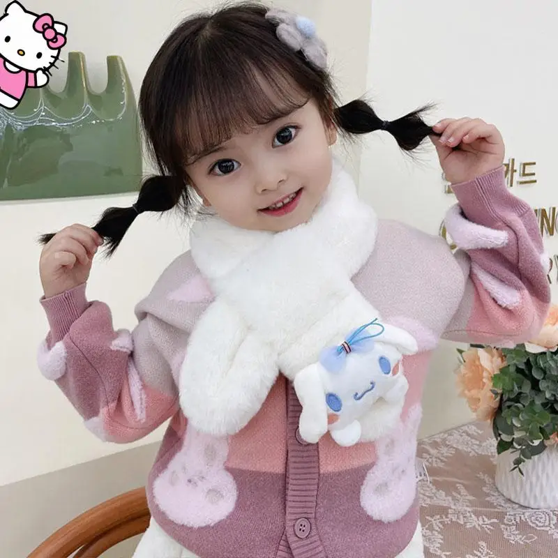 

Kawaii Sanrioed Plush Child Scarf Anime Cartoon Hellokitty Cinnamoroll Kuromi Doll Warming Soft Fleece Scarf Girl Christmas Gift