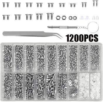 1200pcs Glasses Screws With Screwdriver Tweezers Repair Kit Complete Glasses Screws Mini Screws Set for PC Phone