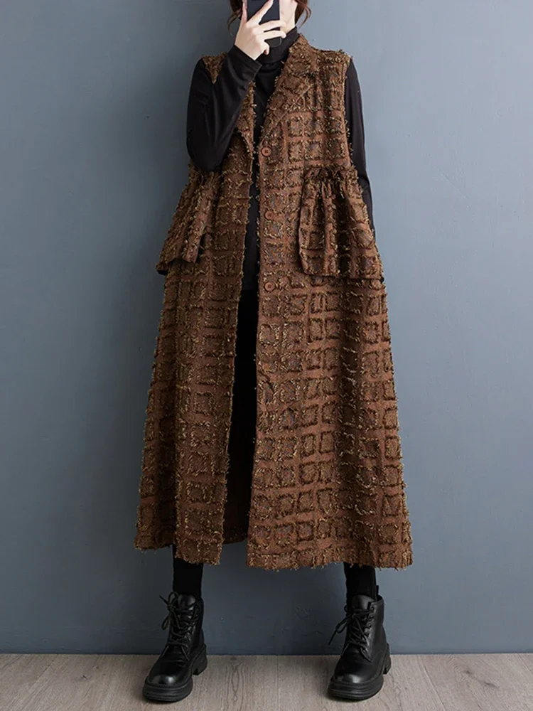 

XITAO Fashion Vests Folds Ruffles Patchwork Solid Color Women Long Style Vests 2023 Initial Autumn New Sleeveless Coat ZZ0279