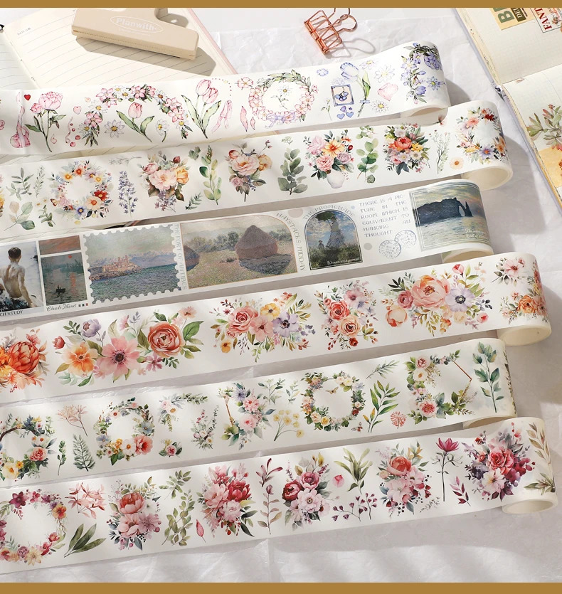 JIANWU 200cm/300cm/ Roll Literary Kawaii Material Flower Landscape PET  Washi Tape Creative DIY Journal Collage Decor Stationery - JianWu Official  Store