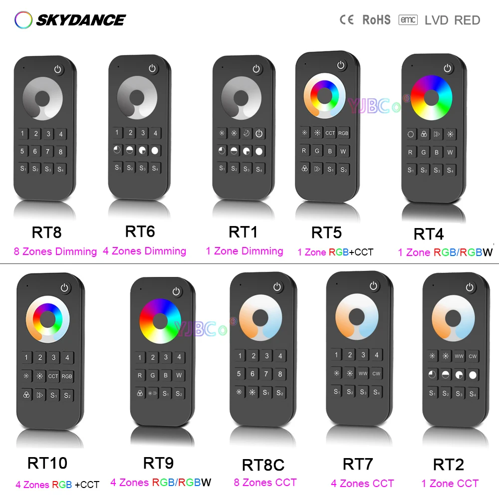 Skydance 1/4/8 zone Dimming/CCT/RGB/RGBW/RGBCCT LED strip light Controller Touch Wheel 2.4G RF Remote single color Dimmer Switch