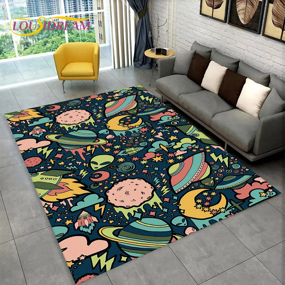 3D Astronaut Space Cartoon Area Rug,Carpet Rug for Home Living Room Children\'s Bedroom Sofa Doormat Decor,Kid Non-slip Floor Mat