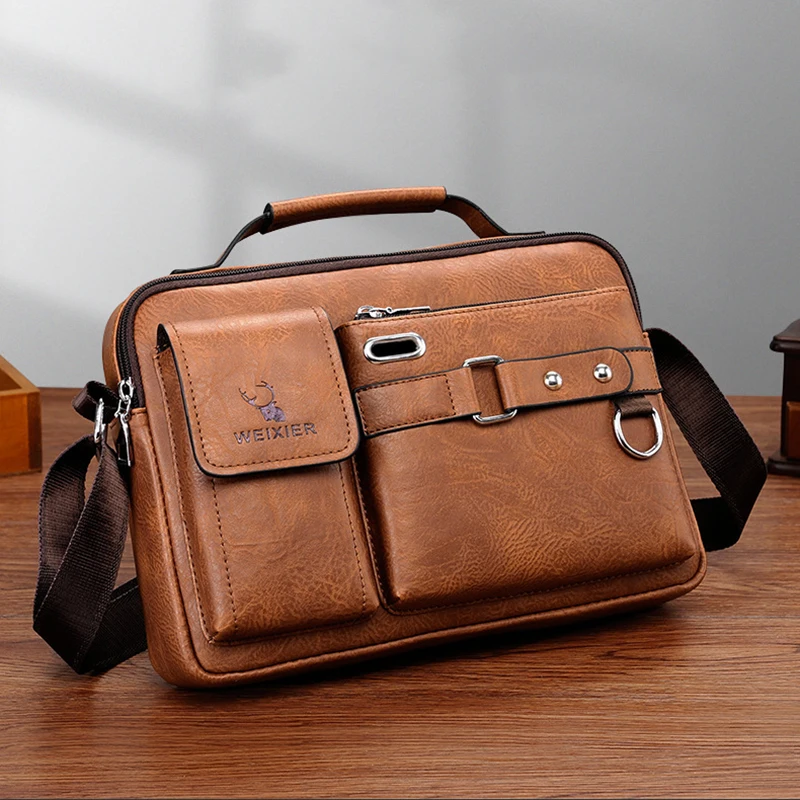 SAIION Genuine Leather Men's Messenger Bag - Small Crossbody Shoulder Bag For Work, Adjustable Strap