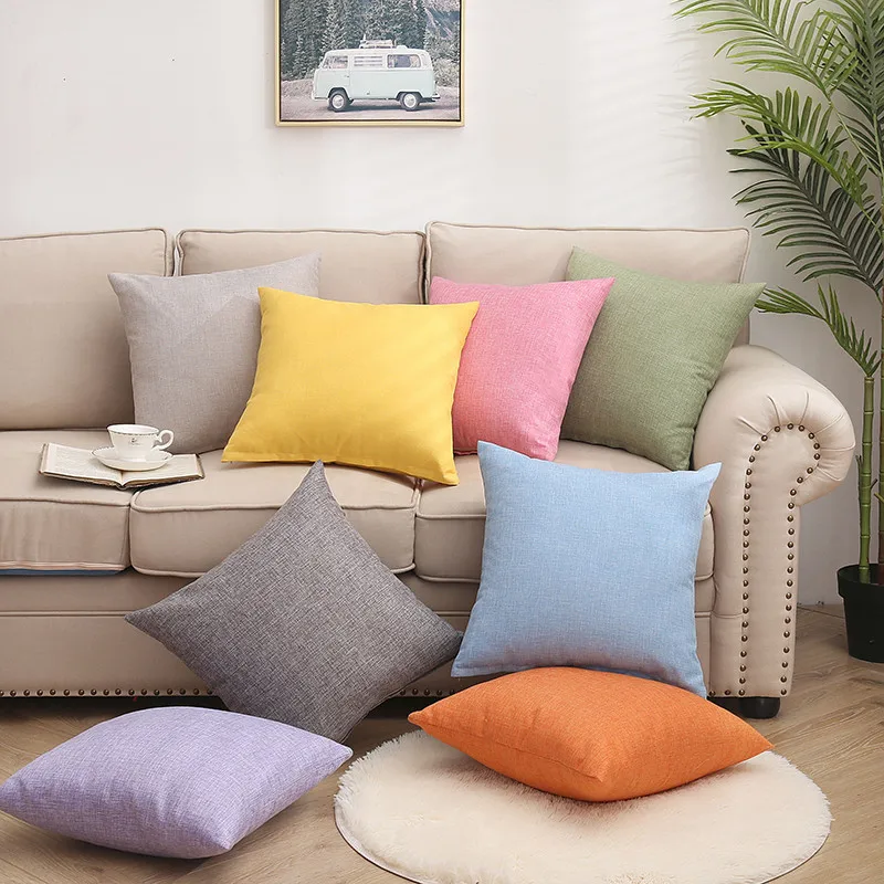 

Solid color pillow covers can be removed washed with core cushion home bed sofa car lumbar pillow cushion covers home decoration